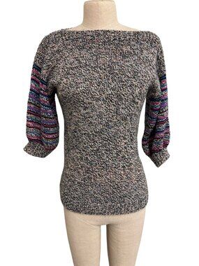 Vintage Multicolor Knit Sweater With Striped Sleeves